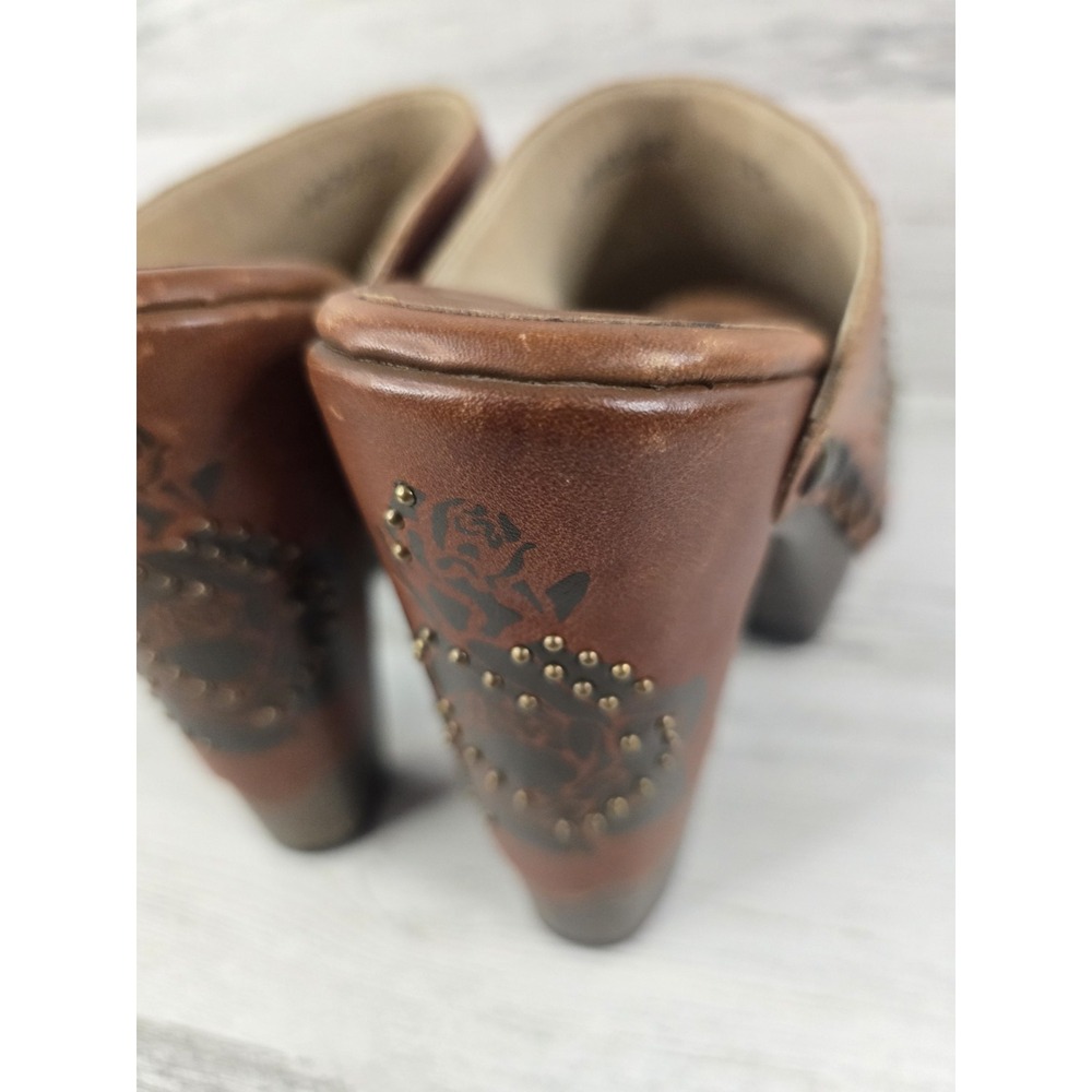 Stuart Weitzman Womens Tan Leather Rose Floral Studded Platform Clog Mules Spain - Picture 7 of 13
